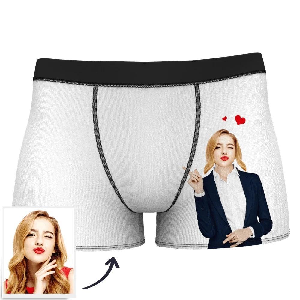 Custom Face Men Print Boxer Briefs Name Red Lip Underwear - Prestige Shoppes