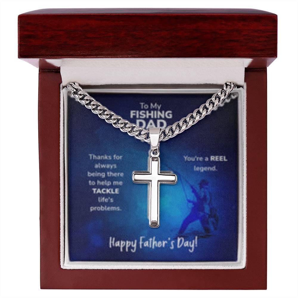 Fishing Dad Cross Necklace – Unique Gift for Fishermen - Prestige Shoppes