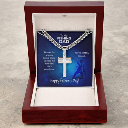 Fishing Dad Cross Necklace – Unique Gift for Fishermen - Prestige Shoppes