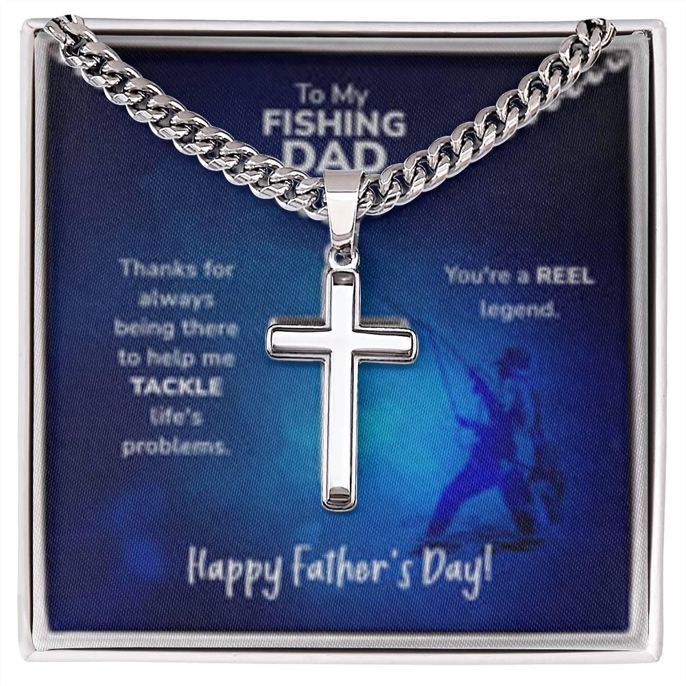 Fishing Dad Cross Necklace – Unique Gift for Fishermen - Prestige Shoppes