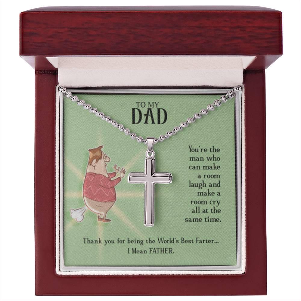 To My Dad - Farting Dad - Ball Chain Stainless Cross - Prestige Shoppes