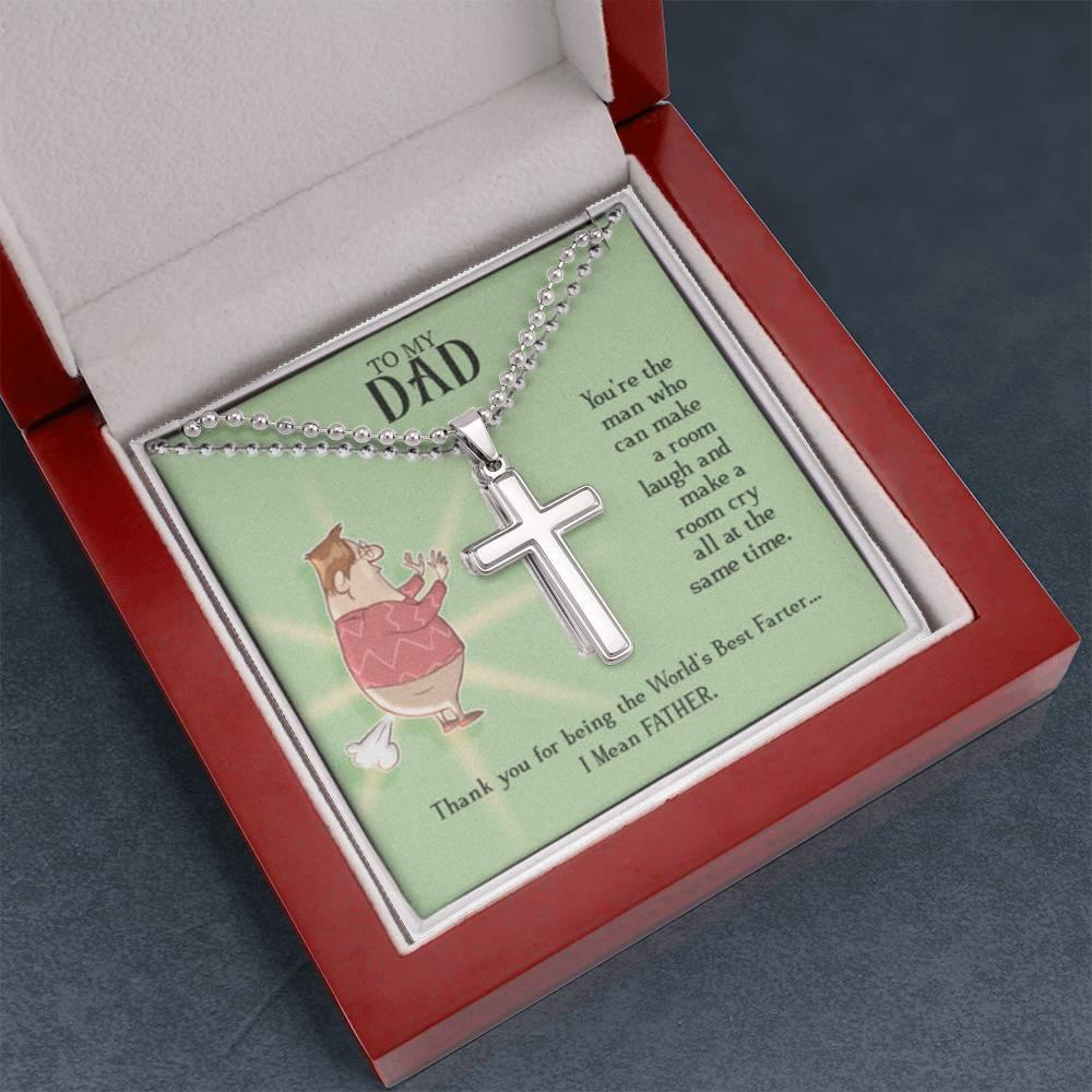 To My Dad - Farting Dad - Ball Chain Stainless Cross - Prestige Shoppes