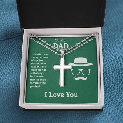 To my dad - My dad is the best - ball chain stainless cross - Prestige Shoppes