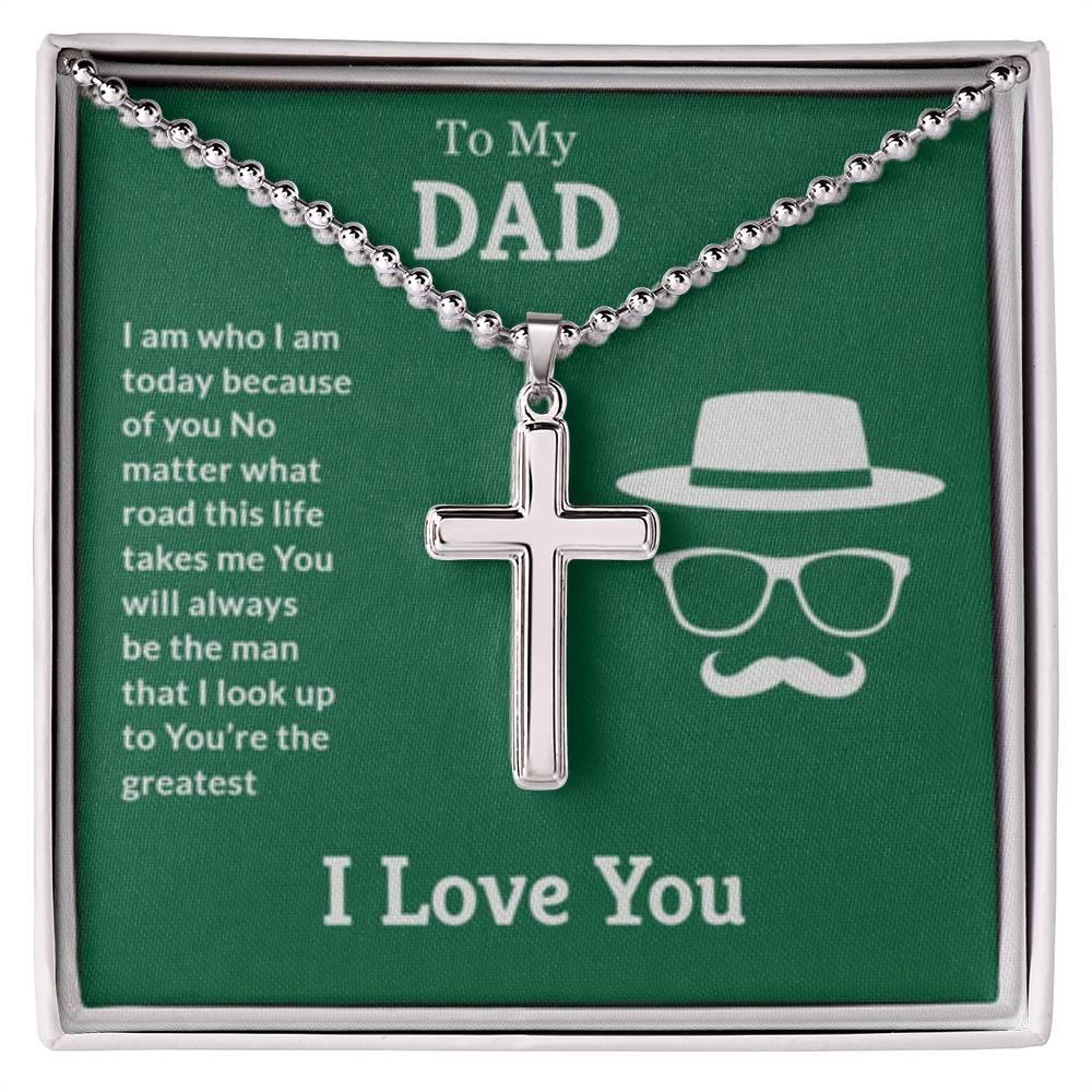 To my dad - My dad is the best - ball chain stainless cross - Prestige Shoppes