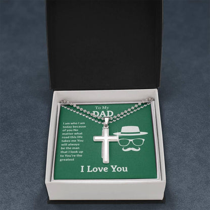 To my dad - My dad is the best - ball chain stainless cross - Prestige Shoppes