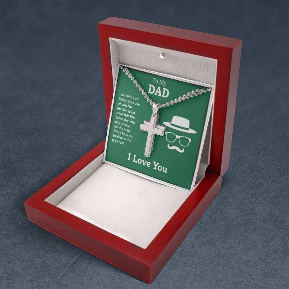 To my dad - My dad is the best - ball chain stainless cross - Prestige Shoppes